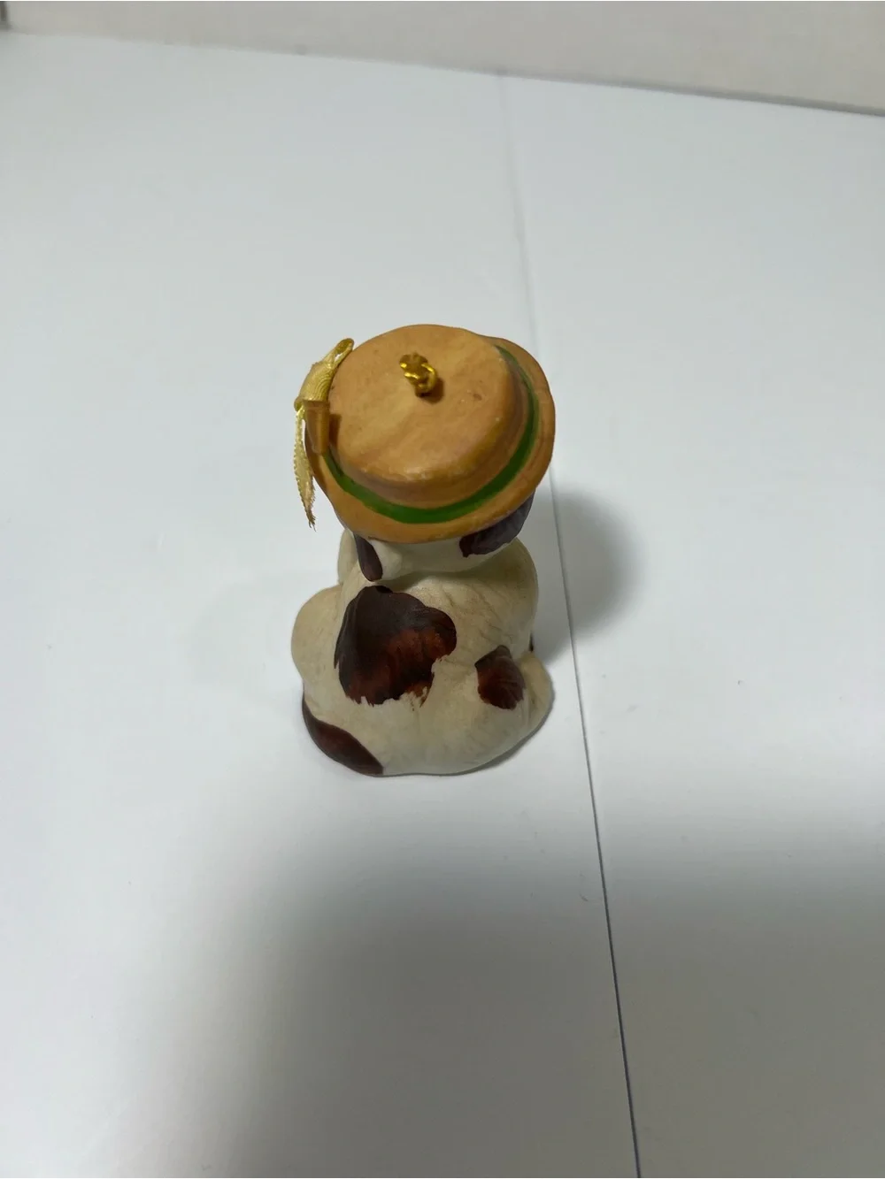 Porcelain Cat Figurine Bell with Hat and Yellow Flowers